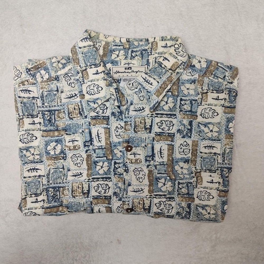 Honolua Surf Shirt Mens Large Blue Floral Hawaiian Button Up Short Sleeve Casual